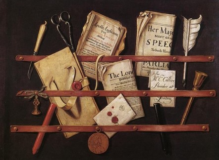 Evert Collier, Trompe-l’œil with writing materials, c. 1702, oil on canvas, The Victoria and Albert Museum, London.
