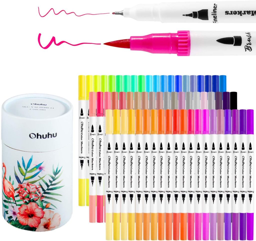 Ohuhu Feutre Coloriage 60 Couleurs, Aquarelle Stylos Adulte Enfant