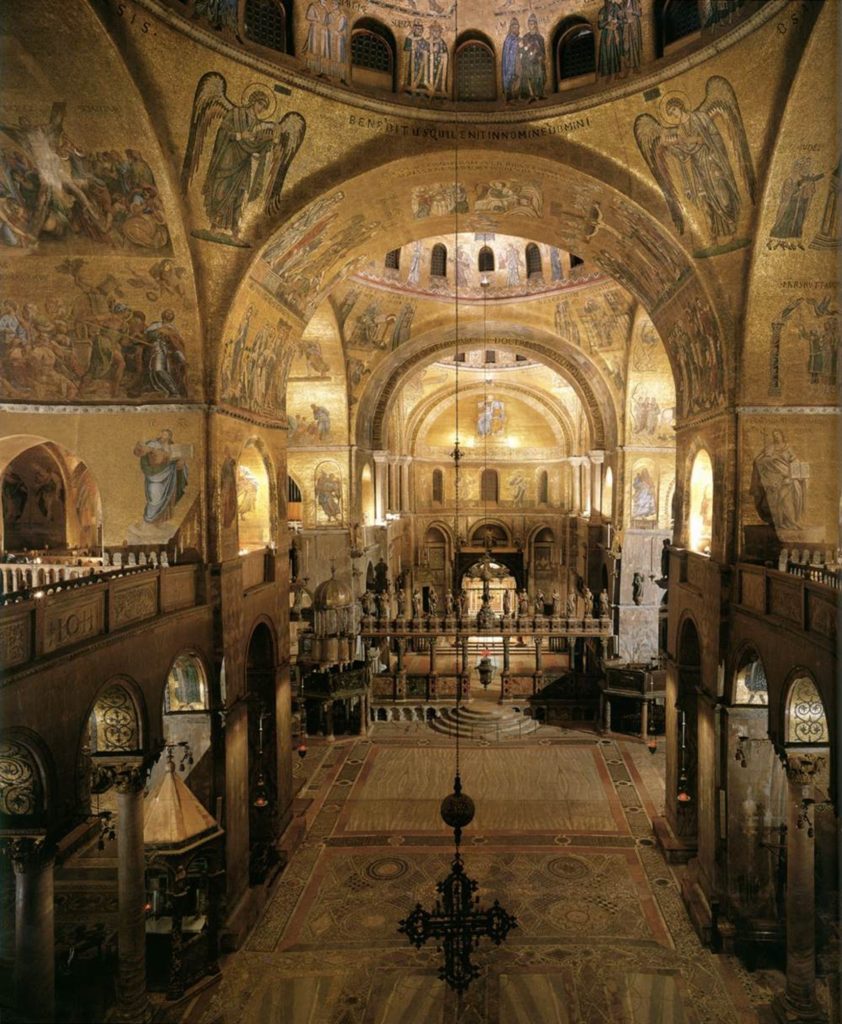 Interior view of the Basilica of San Marco, 12th century, Venice, Italy.