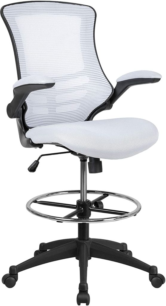 Flash Furniture Mid-Back White Ergonomic Drafting Chair