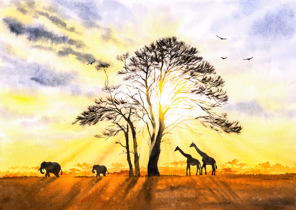 Pittura ad acquerello della savana africana