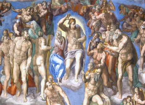 Christ, Mary, and Saints. (detail) Last Judgment. (1534-1541) Sistine Chapel, Vatican City, Rome.