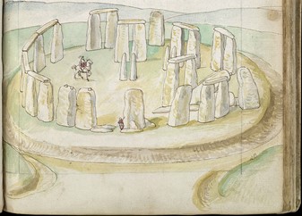 The earliest-known realistic painting of Stonehenge, drawn on site with watercolors by Lucas de Heere between 1573 and 1575.