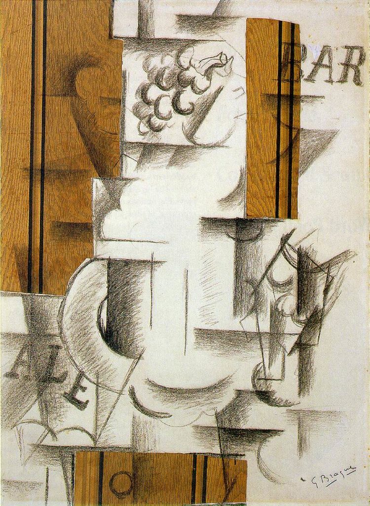 Georges Braque, Frutero y vaso, 1912, papier collé y carboncillo sobre papel, 62,9 x 45,7 cm, Metropolitan Museum of Art, Nueva York