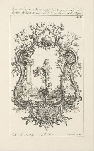 Design for a cartouche by in Rococo decorative art style by François Cuvilliés.
