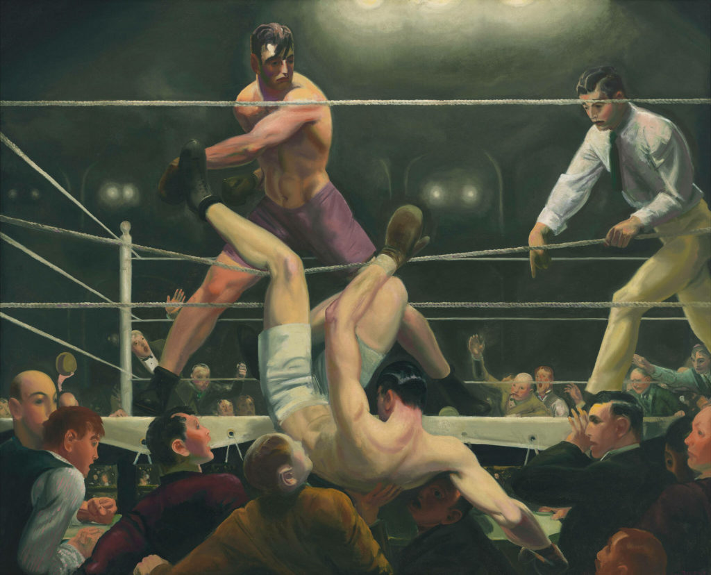 George Bellows, Dempsey y Firpo, 1924, óleo sobre lienzo, 129,9 x 160,7 cm, Museo Whitney de Arte Americano, Nueva York 