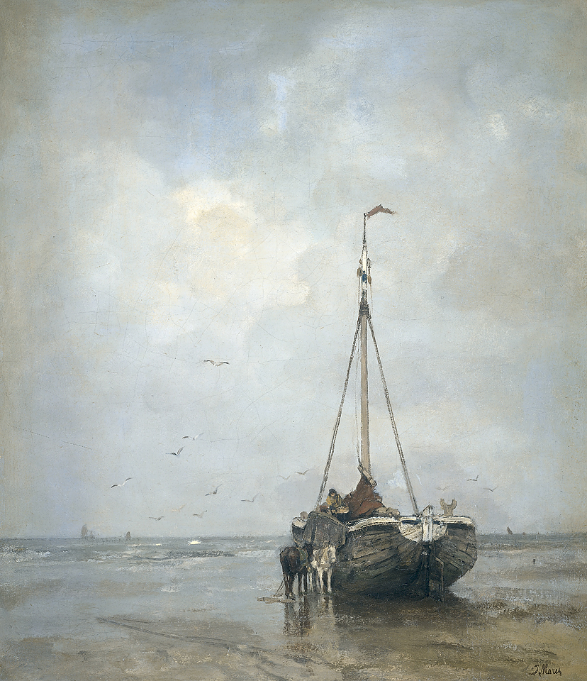 Jacob Maris, Bluff-bowed Fishing Boat on the Beach at Scheveningen, c. 1885, oil on canvas, 101.5 x w 89.5cm, Rijksmuseum, Amsterdam 