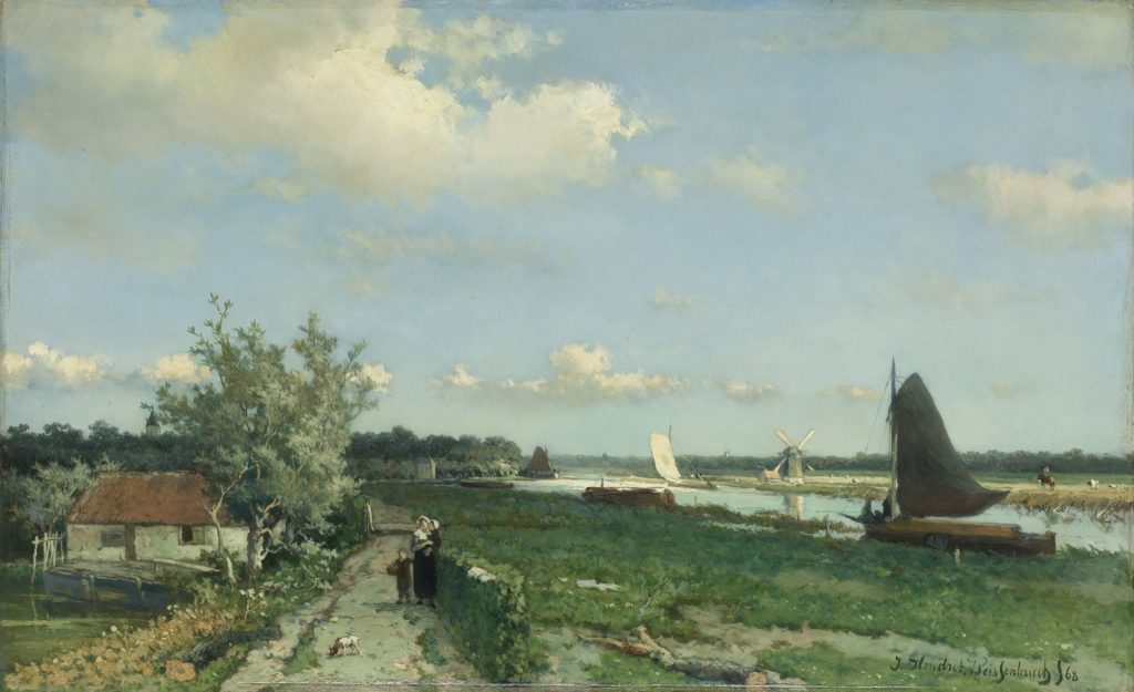 Johan Hendrik Weissenbruch, The Trekvliet Shipping Canal cerca de Rijswijk, conocida como la 'Vista cerca del puente Geest', 1868, óleo sobre tabla, 31 x 50 cm, Rijksmuseum, Amsterdam