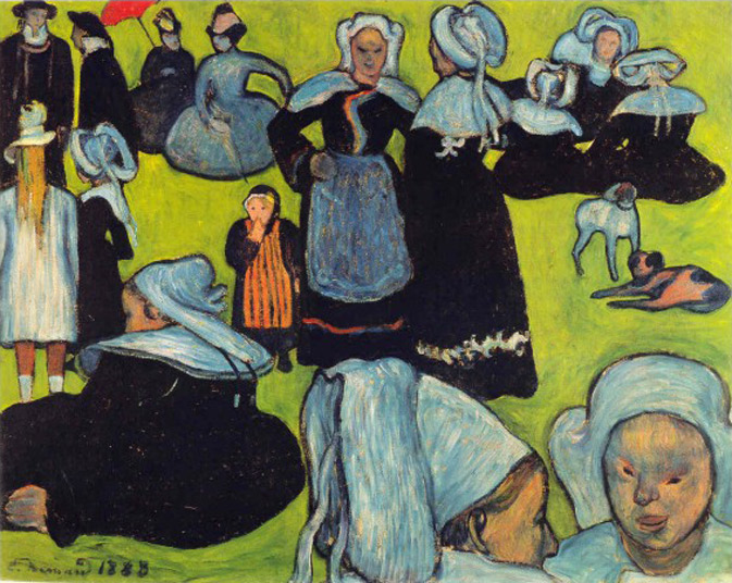  Pont Aven School, Emile Bernard, Breton Women in the Meadow, 1888, oil on canvas, 74 x 93 cm, Musée d'Orsay, Paris