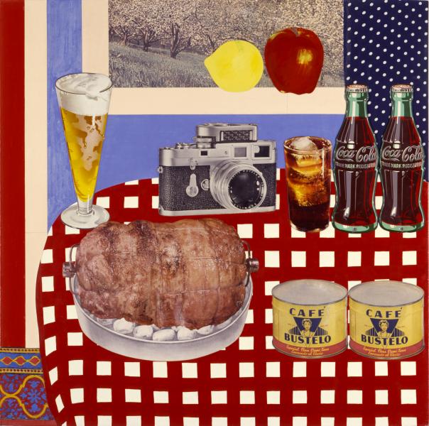 Tom Wesselmann, Still Life # 12, 1962, acrílico y collage de tela, fotograbado, metal, etc. sobre tablero de fibra, Smithsonian American Art Museum, Washington DC