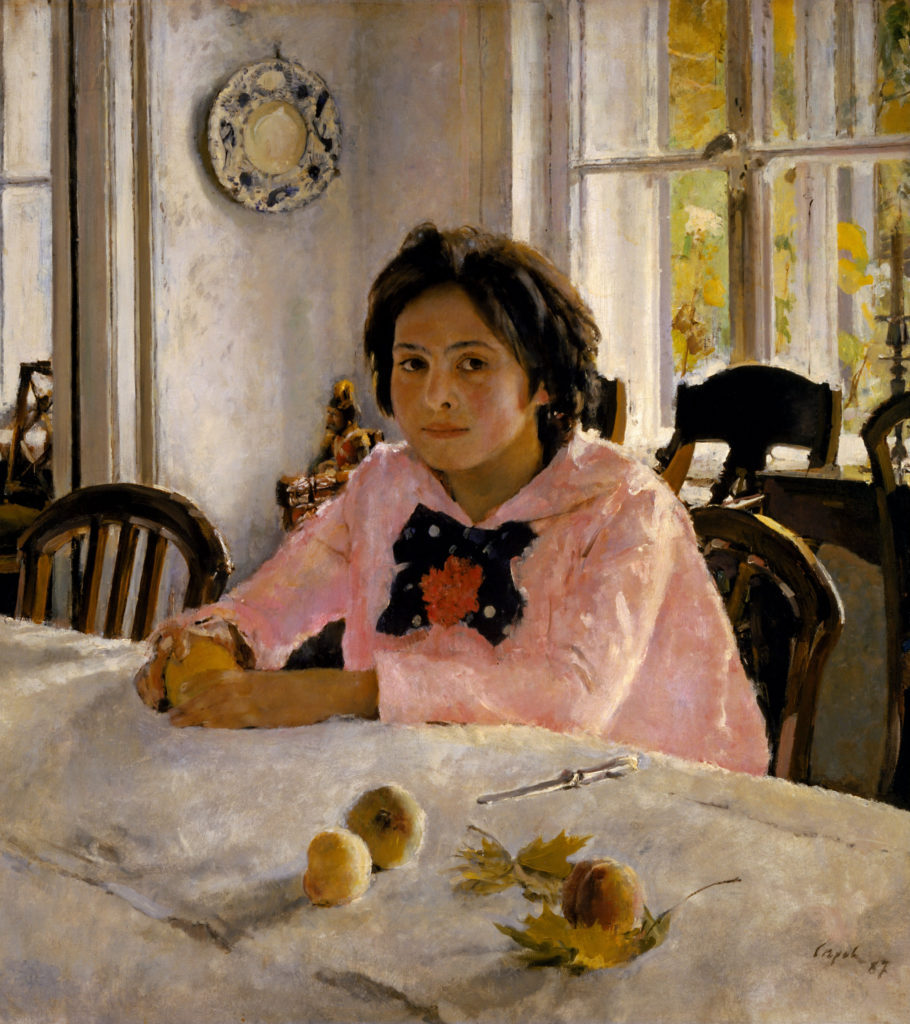 Valentin Serov, Chica con melocotones, retrato de Vera Mamontova, 1887, óleo sobre lienzo, 91 x 85 cm, Galería Tretyakov, Moscú