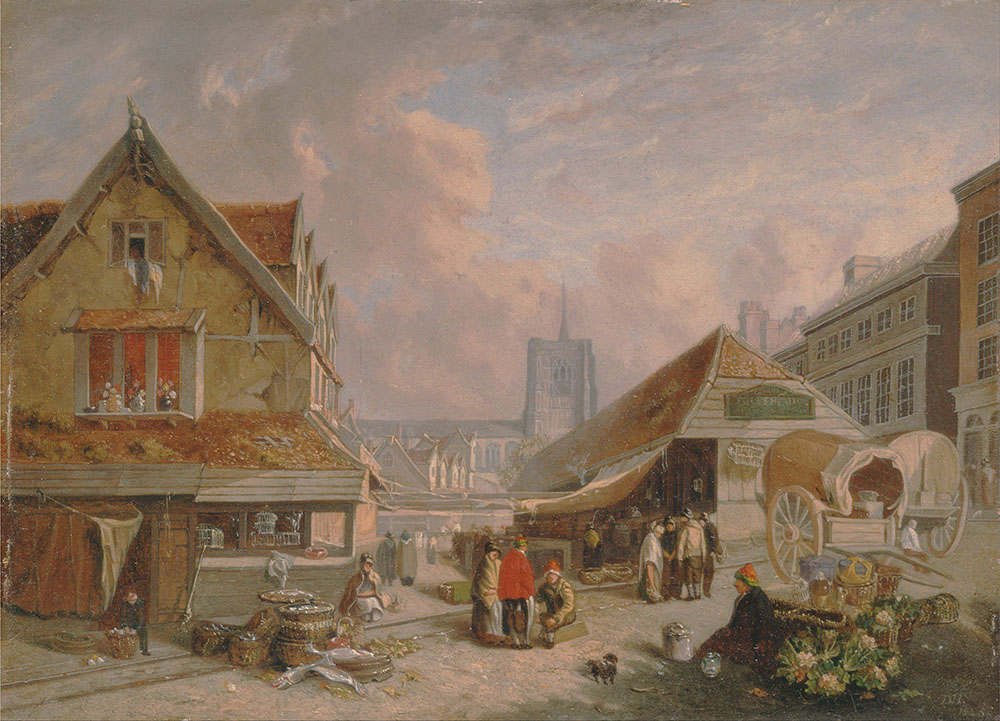 David Hodgson, The Old Fishmarket, Norwich, 1825, huile sur panneau, 16 x 22 cm, Yale Center for British Art, New Haven  