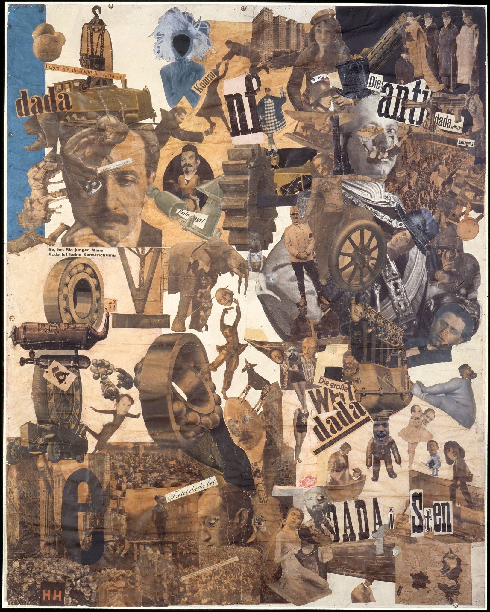 Hannah Höch, Schnitt mit dem Küchenmesser durch die letzte Weimarer Bierbauch-Kulturepoche in Deutschland, Fotomontage und Collage mit Aquarell, 1919-1920, 114 x 90 cm, Nationalgalerie, Staatliche Museen, Berlin