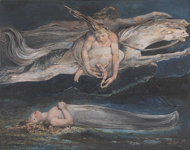 Lástima, William Blake, 1795, Tate Britain. Impresión monotipia en color, tinta y acuarela sobre papel.