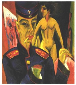 Autorretrato como soldado (1915) Ernst Ludwig Kirchner. Museo de Arte Conmemorativo Allen, en Ohio