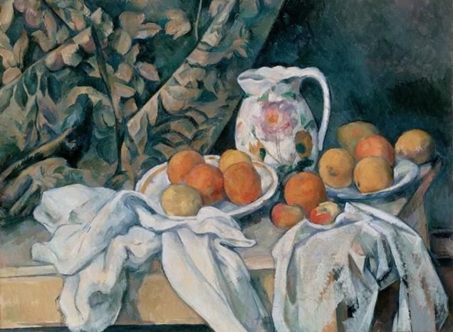 Stilleben mit Vorhang. 1895. Paul Cézanne. Eremitage-Museum. St. Petersburg, Russland.