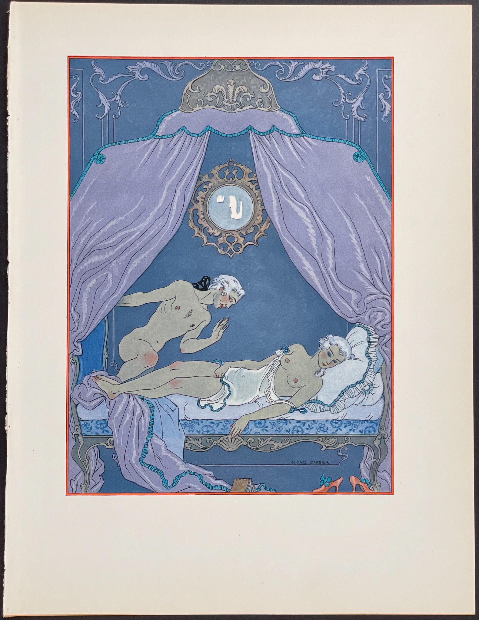 « Couple nu dans un lit canopié » par Georges Barbier
