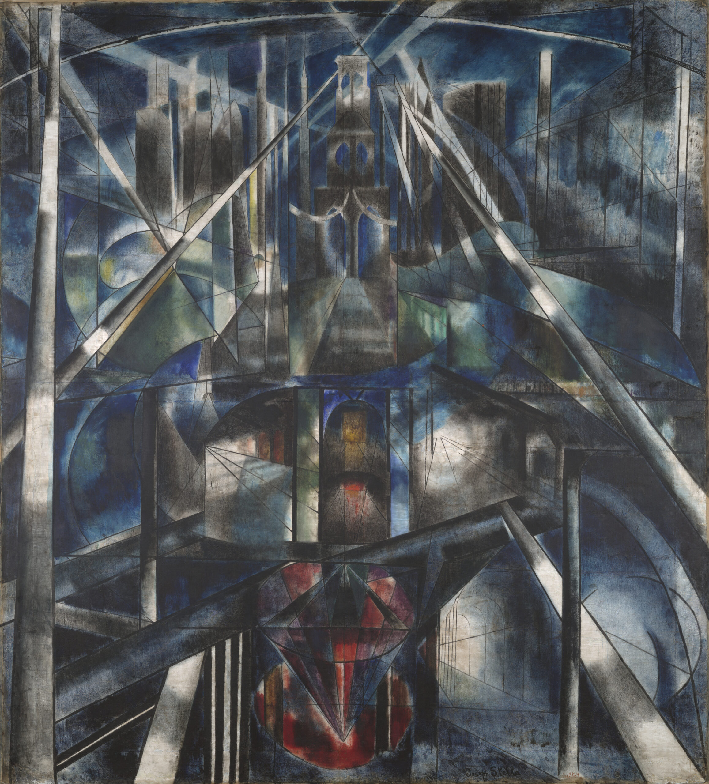 Joseph Stella, Brooklyn Bridge, 1919 - 1920, huile sur toile, 215,3 × 194,6 cm, Yale University Art Gallery, New Haven