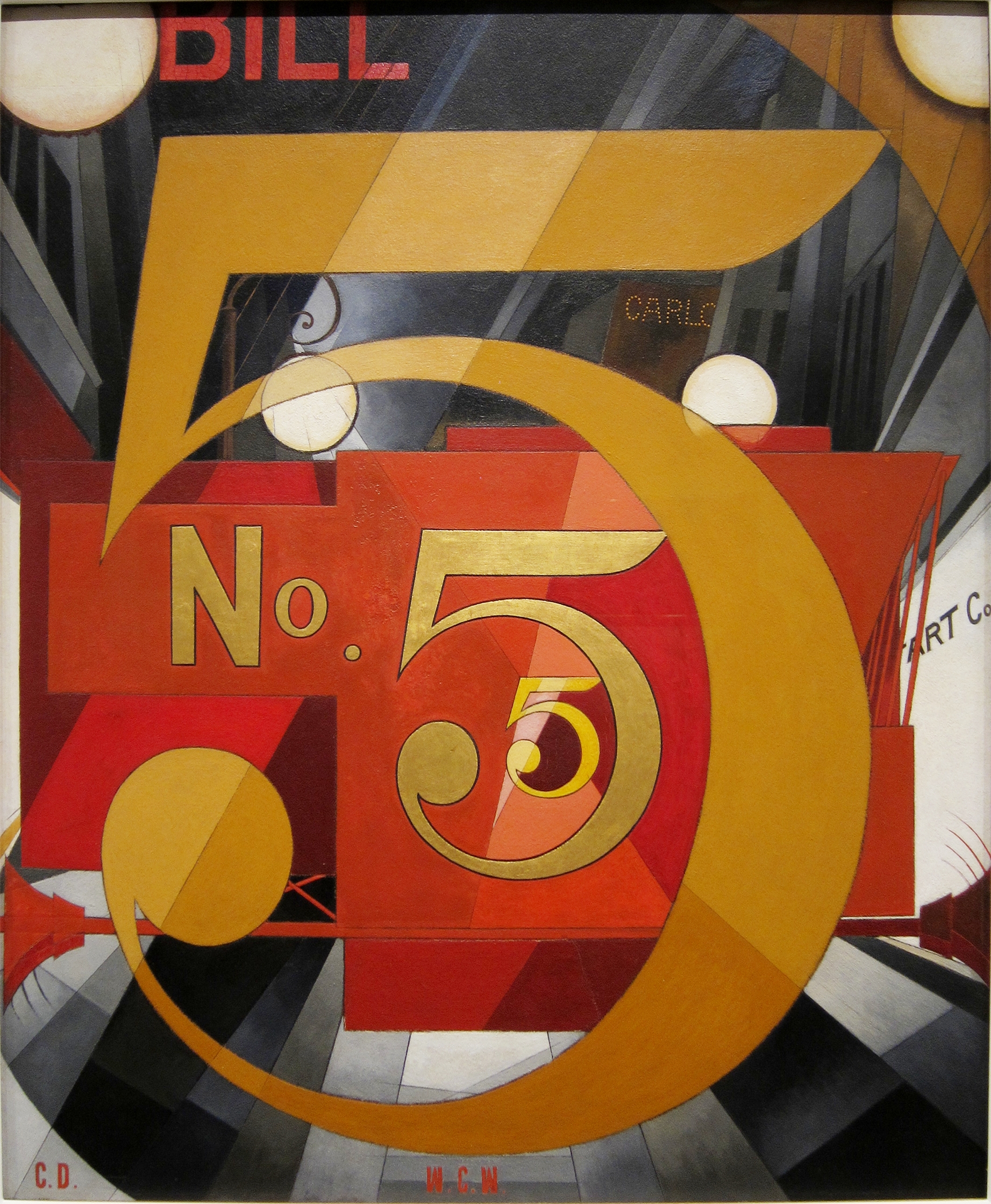 Charles Sheeler, I Saw the Figure 5 in Gold, 1928, oil, graphite, ink, and gold leaf on paperboard, 90.2 × 76.2 cm, Alfred Stieglitz Collection, The Metropolitan Museum of Art, New York