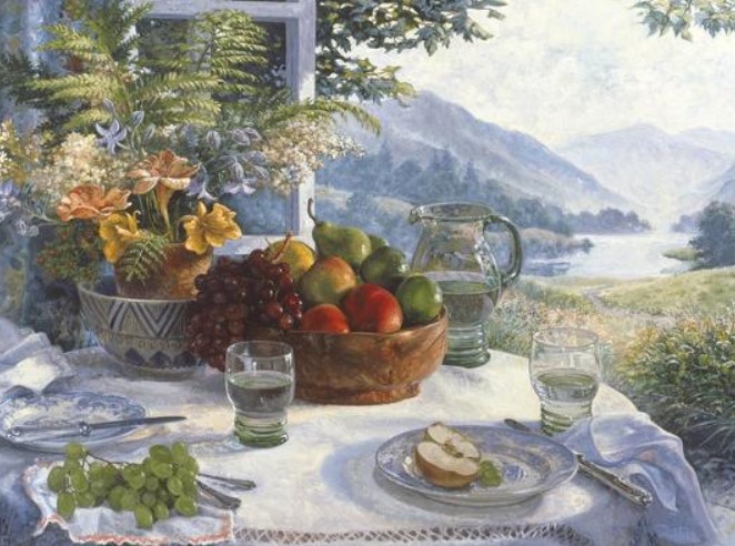 « Fruit dans un bol en bois d’olivier » par Stephen Darbishire  