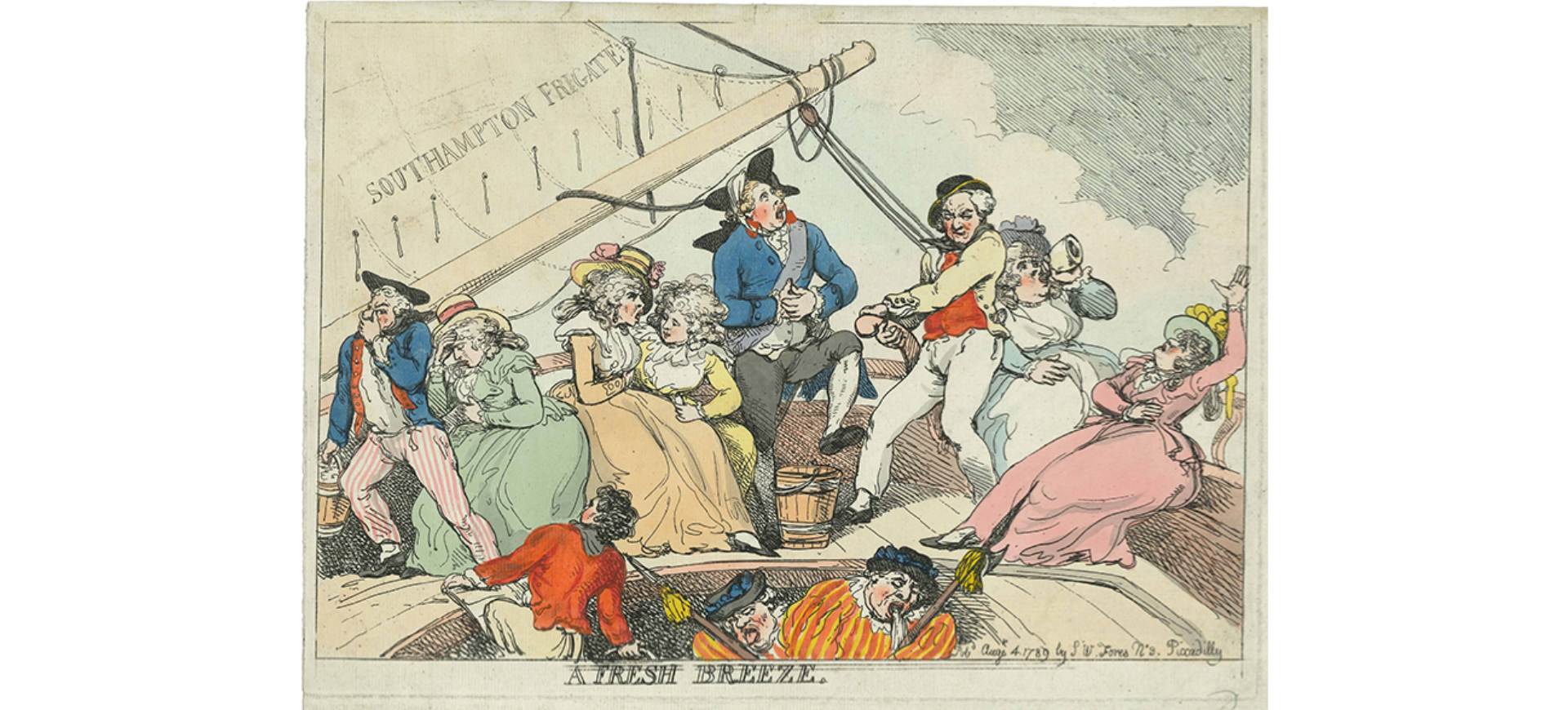 Thomas Rowlandson, A fresh breeze, 1789, etching with publisher’s watercolor, 27.3 × 37.7 cm