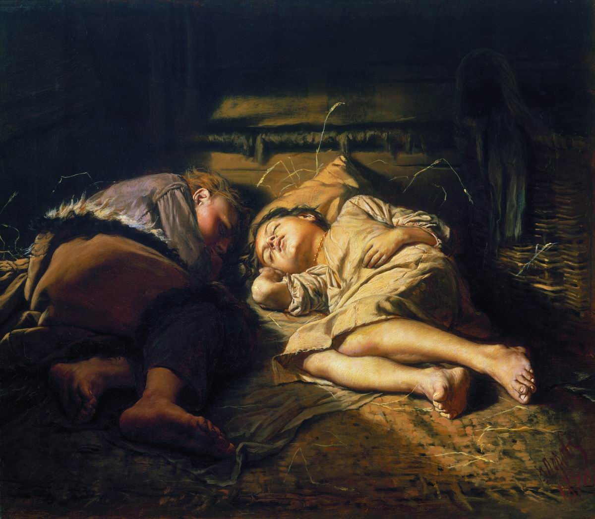 Vasily Perov, Sleeping children, 1870, oil on canvas, 53 × 61 cm, Tretyakov Gallery, Moscow
