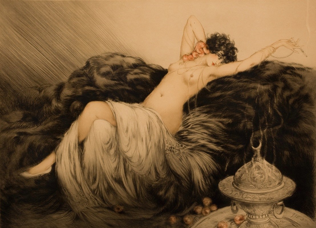 "Nude with Black Fur" by Louis Icart