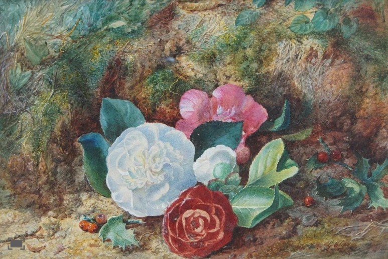 "Flowers on a mossy bank" by George Clare