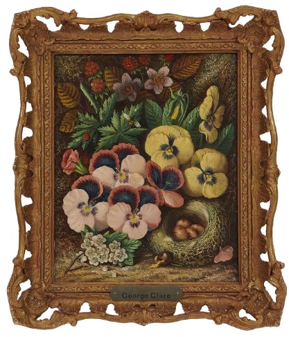 "Still Lifes — Various Flowers, Bird's Nest and Insects" by George Clare
