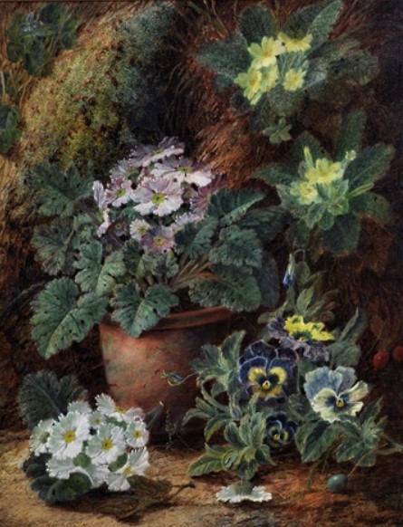 « Nature morte de fleurs sur Mossy Bank » par Oliver Clare  