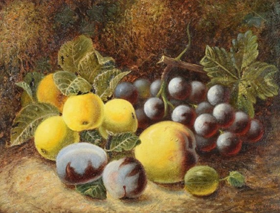« Nature morte de pommes et de raisins » par Oliver Clare