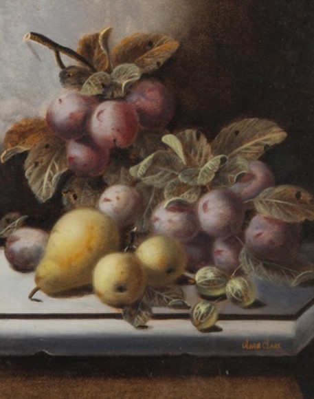 « NATURES MORTES DE FRUITS SUR UN REBORD DE PIERRE » par Oliver Clare