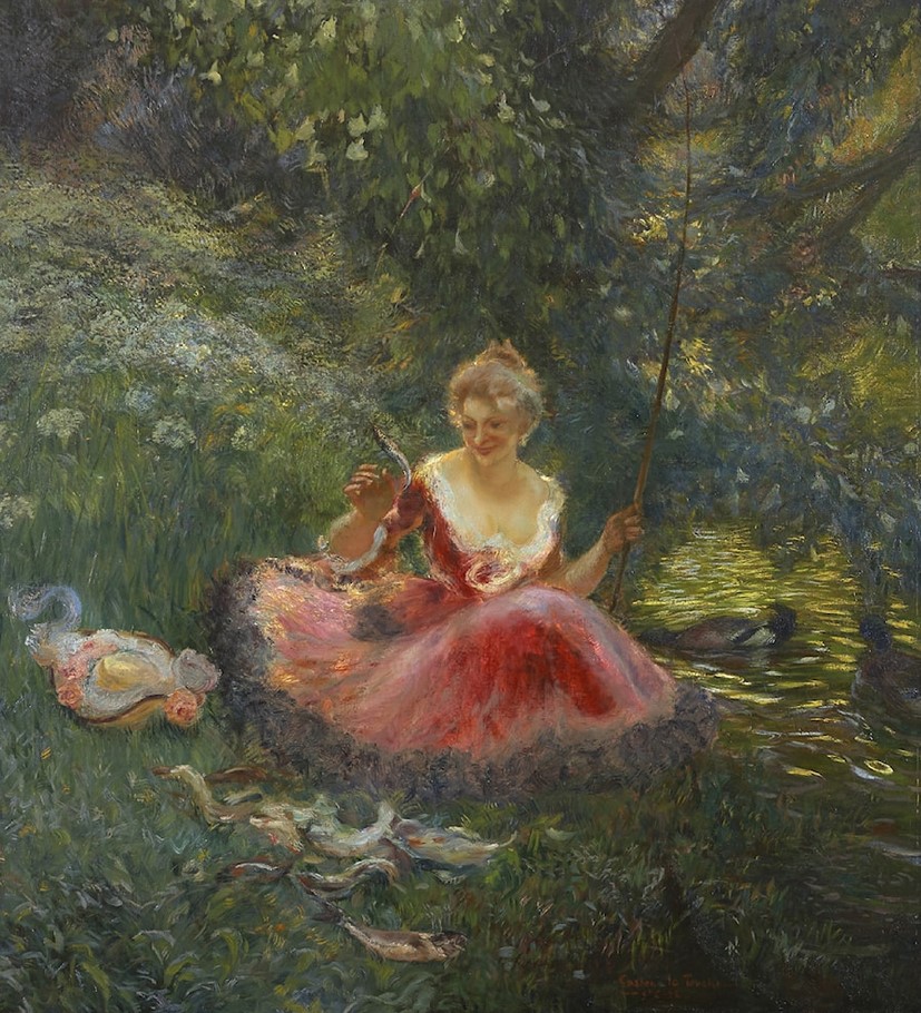 "Woman in Red Dress Fishing" by Gaston La Touche