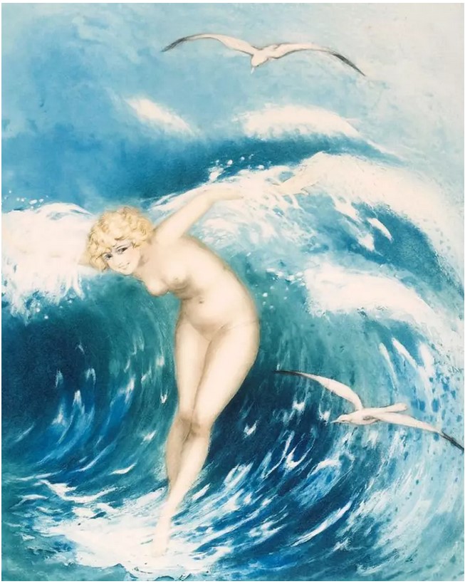 "Venus in the Waves (Light Blue)" by Louis Icart