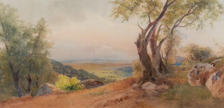 « Vue à travers un paysage ouvert » par Ettore Roesler Franz