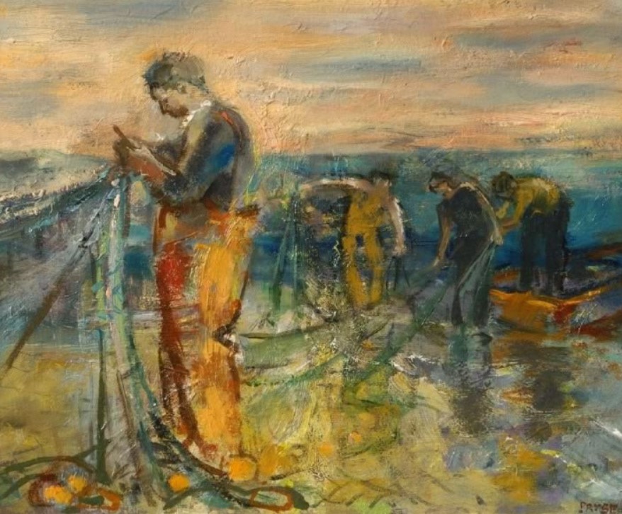 « Fisherman Mending the Nets » par Tessa Spencer Pryse
