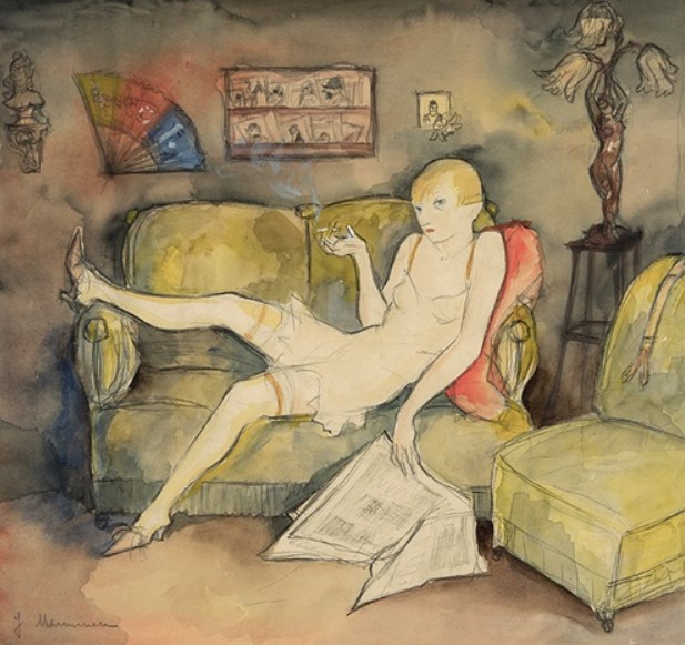 "Dirne auf grüner Couch" by Jeanne Mammen