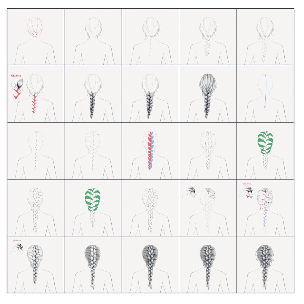 how to draw a braid step by step