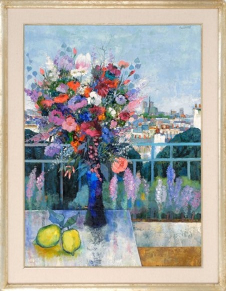 "Window floral arrangement with Paris in the background" by Maurille Prevost
