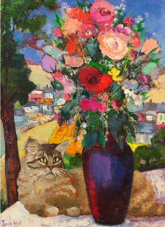 "Still Life with a Tortoiseshell Cat" by Maurille Prevost