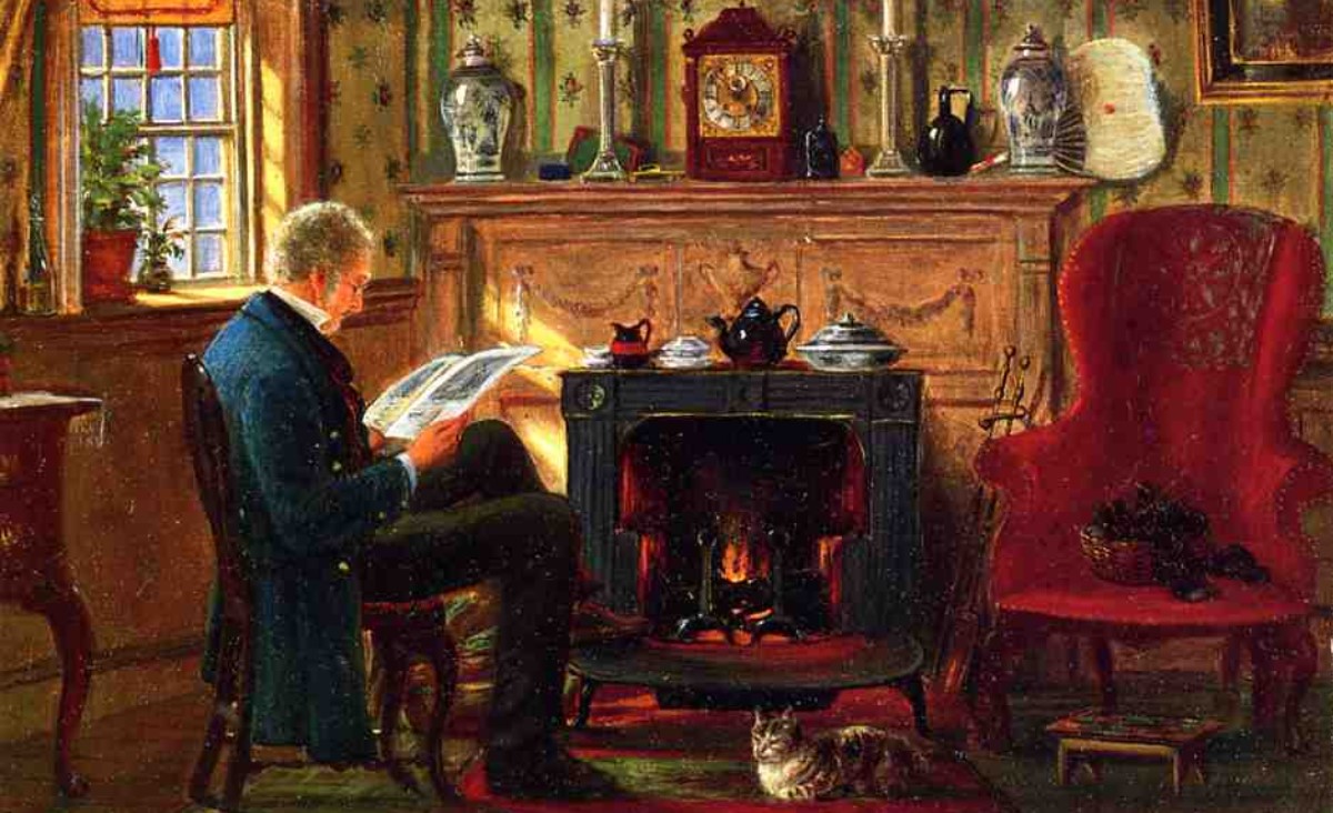 "Examining Illustrations by the Fire" by Edward Lamson Henry