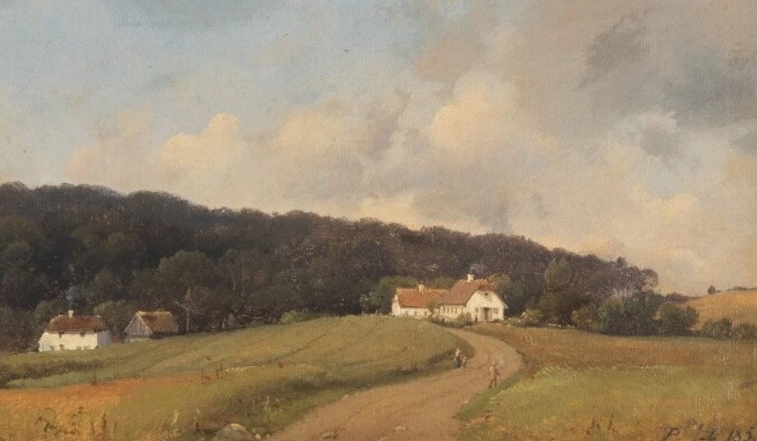 « Paysage avec des personnes sur une route de gravier, vraisemblablement de Kerteminde » par Vilhelm Pedersen