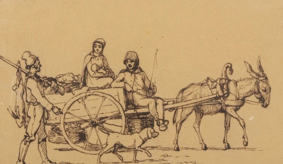 « Paysages avec charrette à ânes et cavaliers » par Vilhelm Pedersen