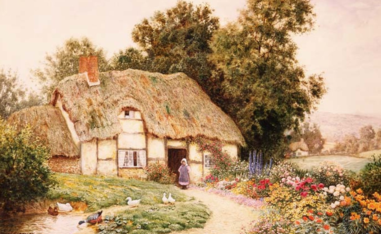 "A Cottage by a Duck Pond" by Arthur Claude Strachan