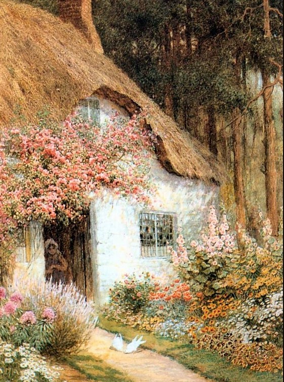 "Doves before Cottage" by Arthur Claude Strachan