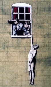 Well Hung Lover (2006) Arte callejero de Bristol, Inglaterra, por Banksy.