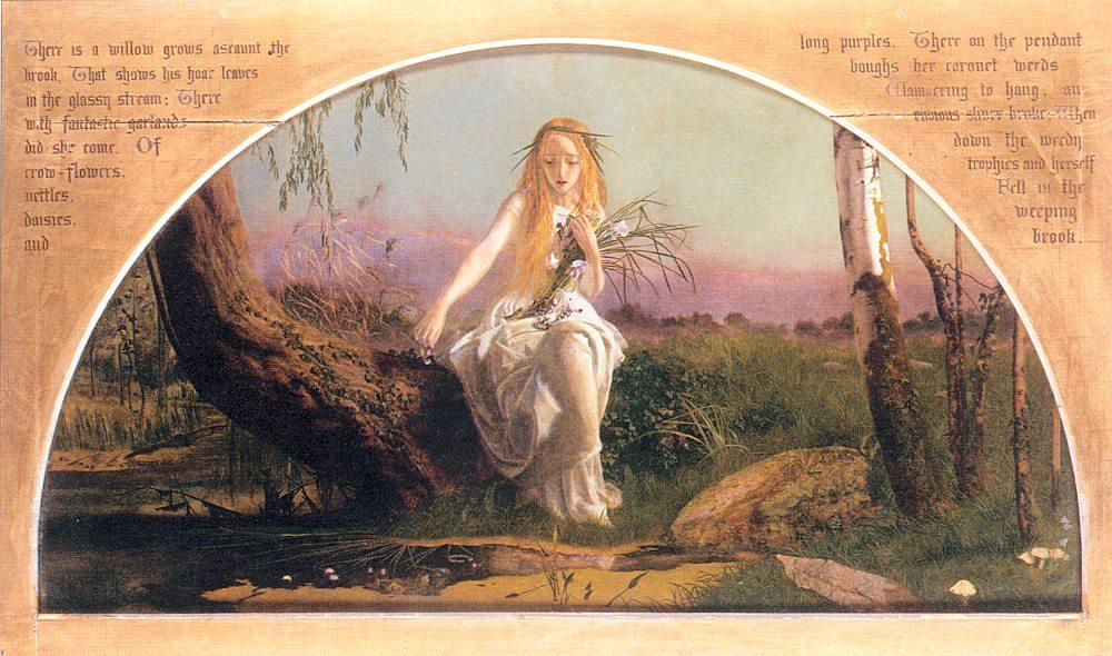 Arthur Hughes, Ofelia, 1851-1853, óleo sobre madera, cortesía de Wikipedia Commons.