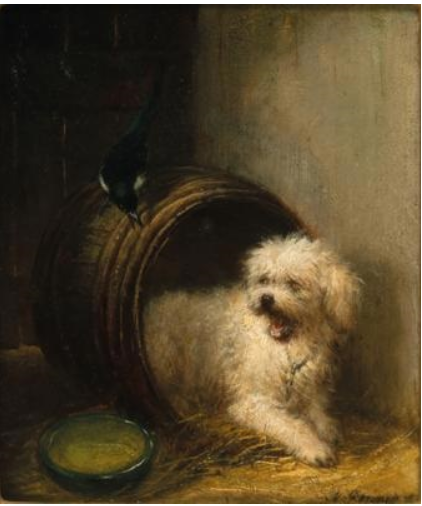 "Hündchen im Fass" by Henriette Ronner-Knip