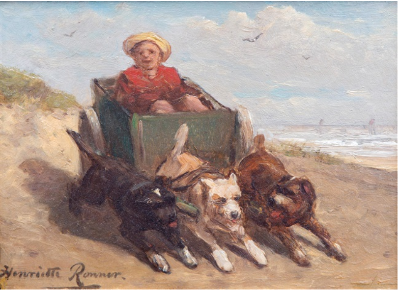 "Riding the dog cart in the dunes" by Henriette Ronner-Knip