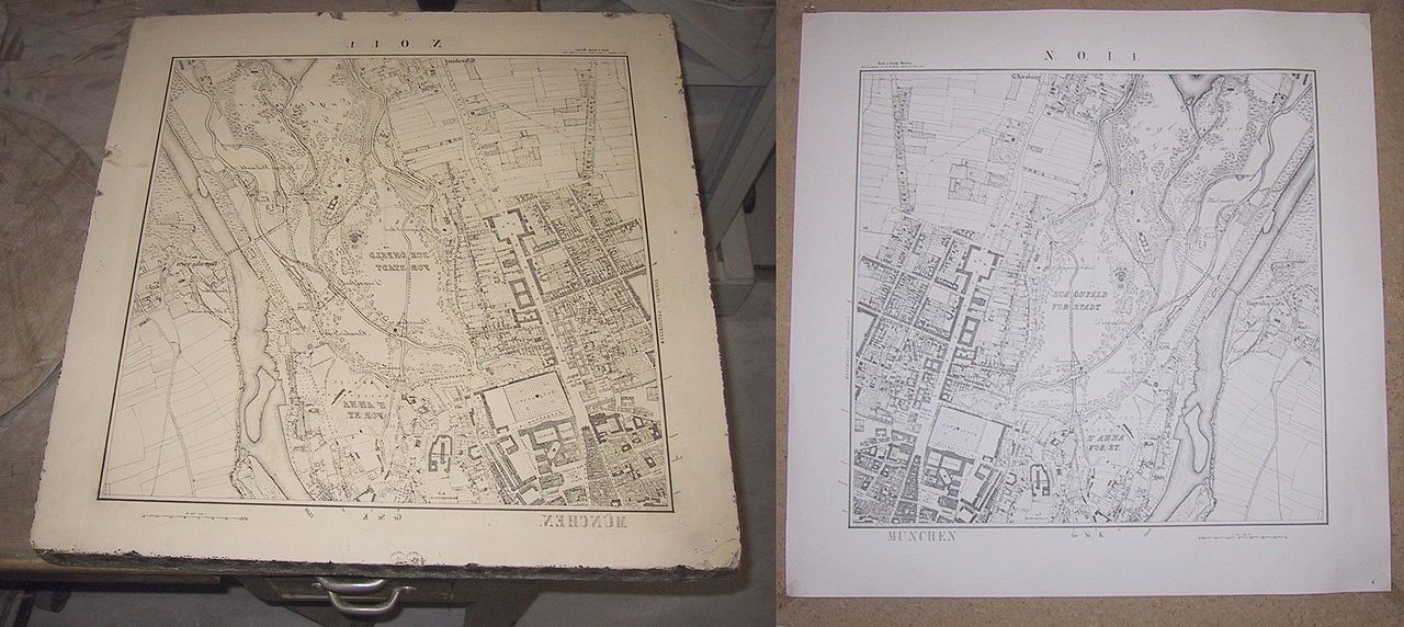 Pietra litografica e mappa di Monaco